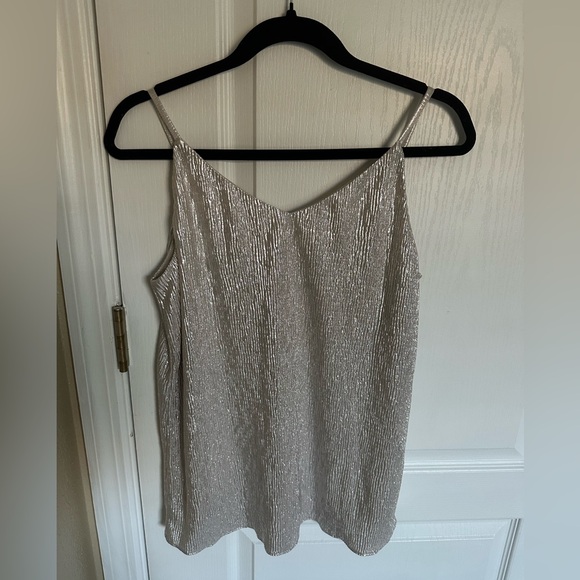 LOFT Metallic Shimmer Tank Top • Size Small • Silver Textured, Sleeveless – NWT - Picture 2 of 4